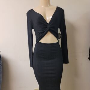 Black Cut-Out Long Sleeve Dress